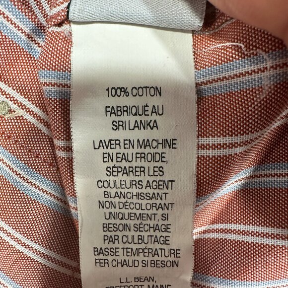 L.L. Bean Shirt Mens Medium Trim Fit Button Down Muted Red Stripe Cotton Pocket - Picture 7 of 9